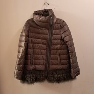 Salco Coat Women's 42 10/12 Olive Green Fur Trim Down Quilted Insulated Winter